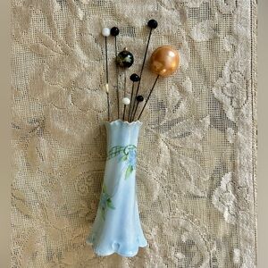 Antique Hat Pins Dragon Jet Glass w/ Hatpin Holder Forget Me Nots Vintage Lot